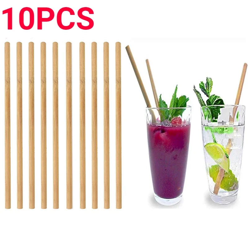 5/10pcs Reusable Bamboo Straws Natural Eco-friendly Bar Accessories