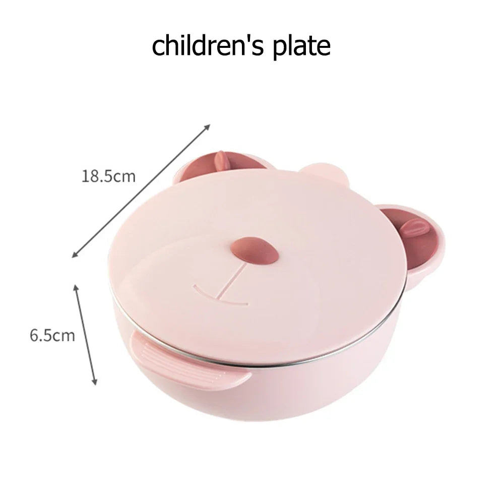 Bear Face Insulation Feeding Dinner Plate - Kids Bento Box